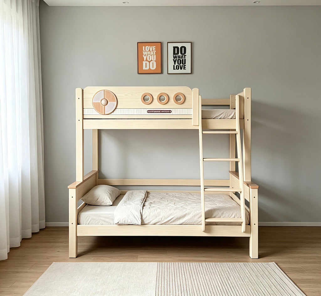 ANJU Wooden Bunk Bed with Round Disc and Porthole Details
