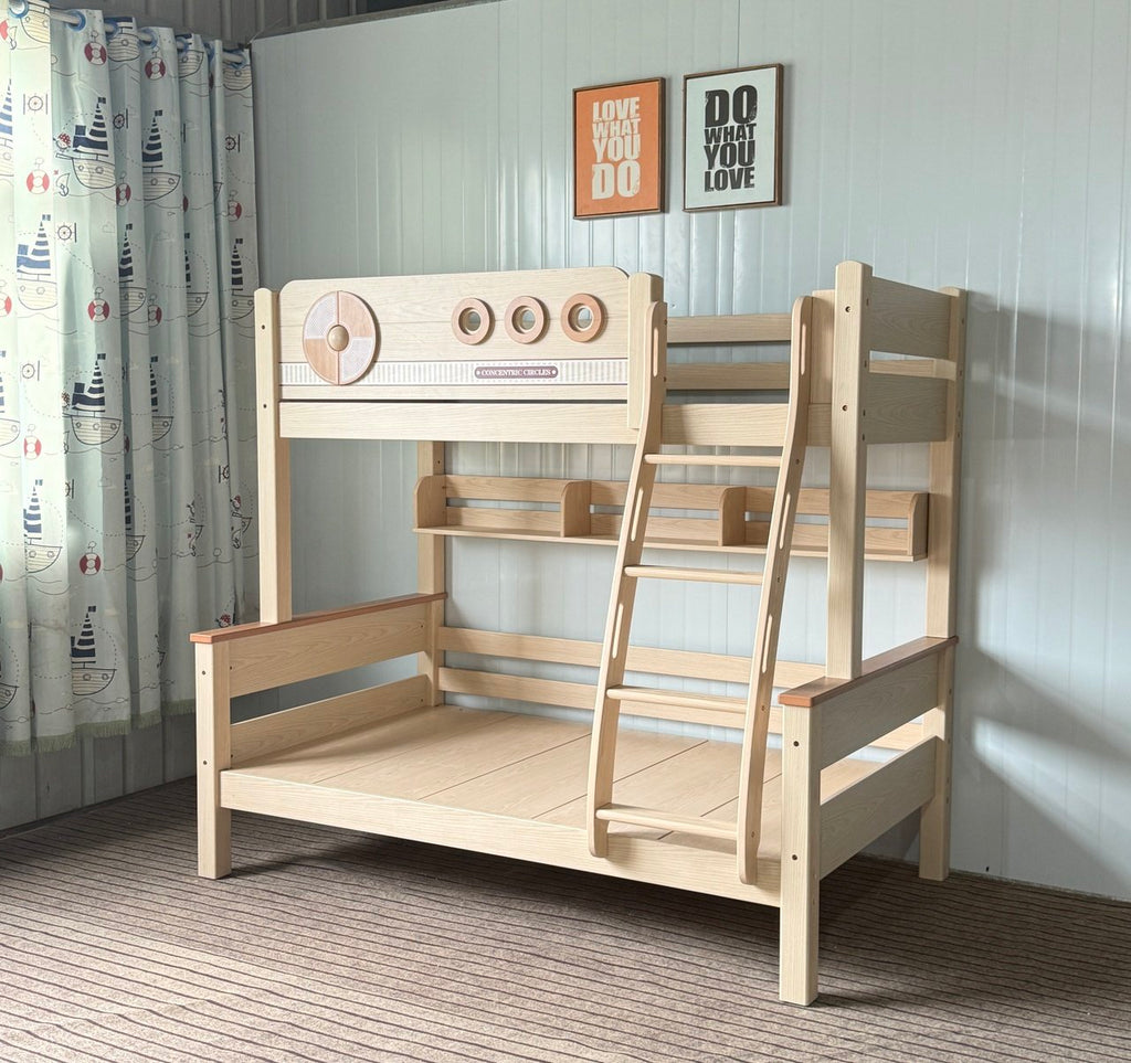 ANJU Wooden Bunk Bed with Round Disc and Porthole Details