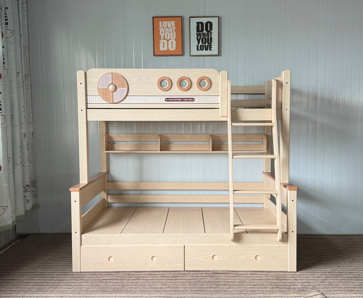 ANJU Wooden Bunk Bed with Round Disc and Porthole Details
