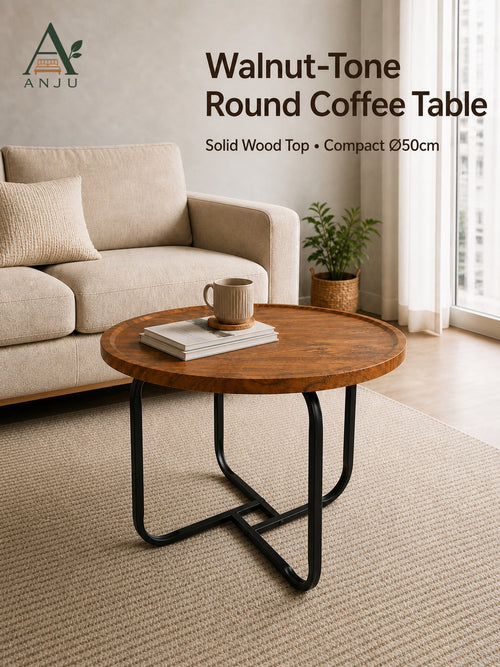 ANJU 50cm Round Coffee Table in Walnut Tone — image 1