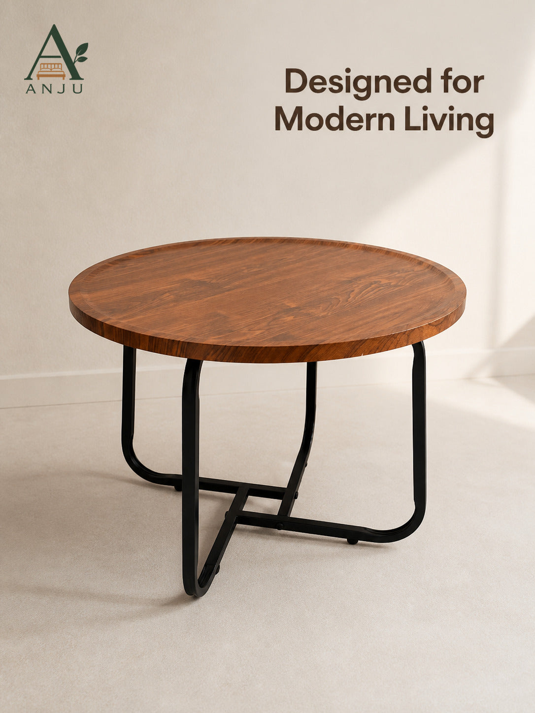 ANJU 50cm Round Coffee Table in Walnut Tone — image 2