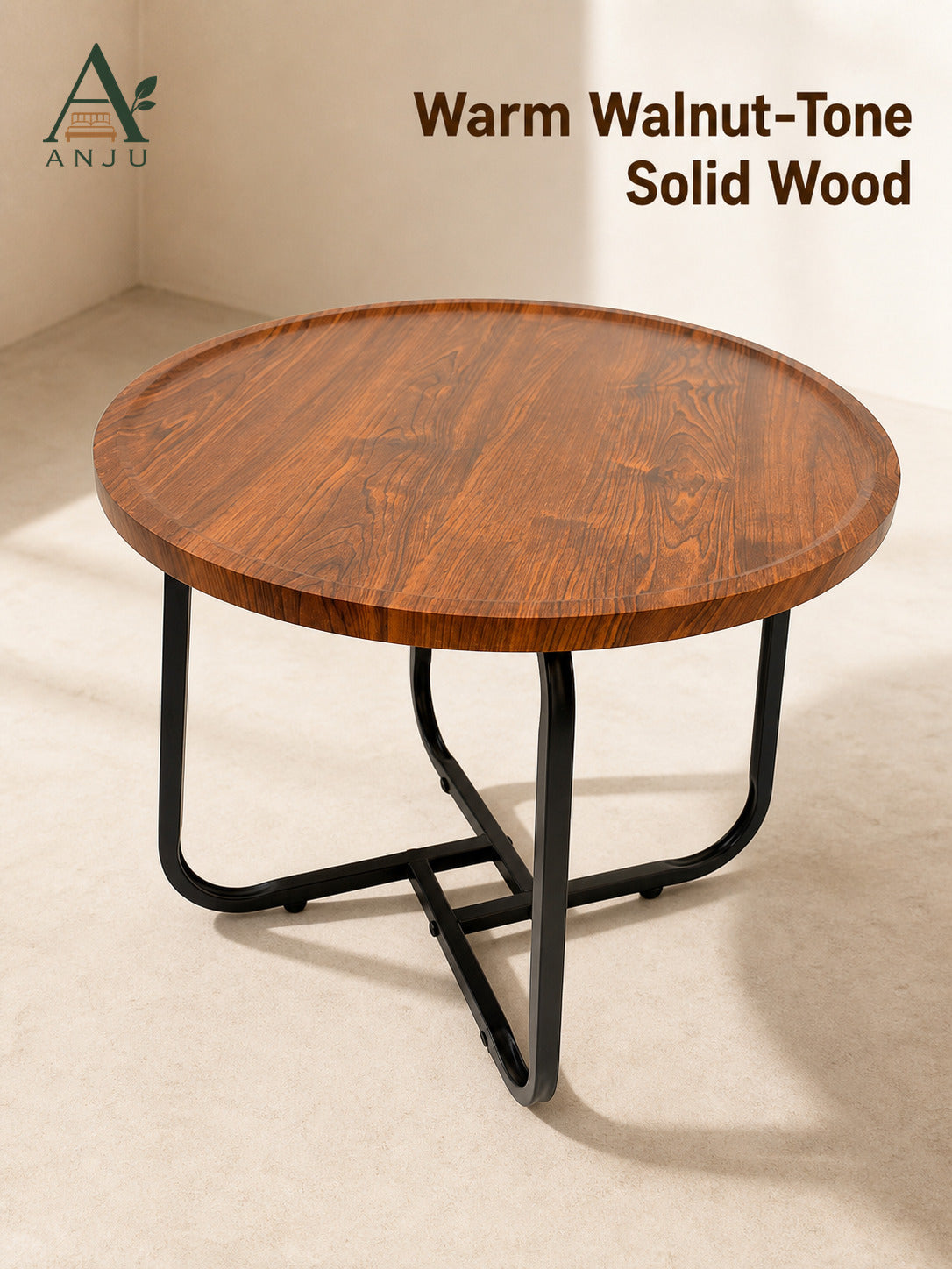 ANJU 50cm Round Coffee Table in Walnut Tone — image 3