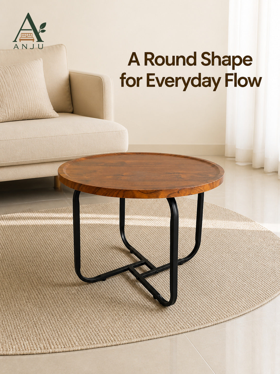 ANJU 50cm Round Coffee Table in Walnut Tone — image 5