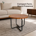 ANJU 50cm walnut-tone round coffee table with black iron frame