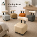 ANJU rolling vanity stools with backrests in beige, light grey, khaki, orange and dark grey