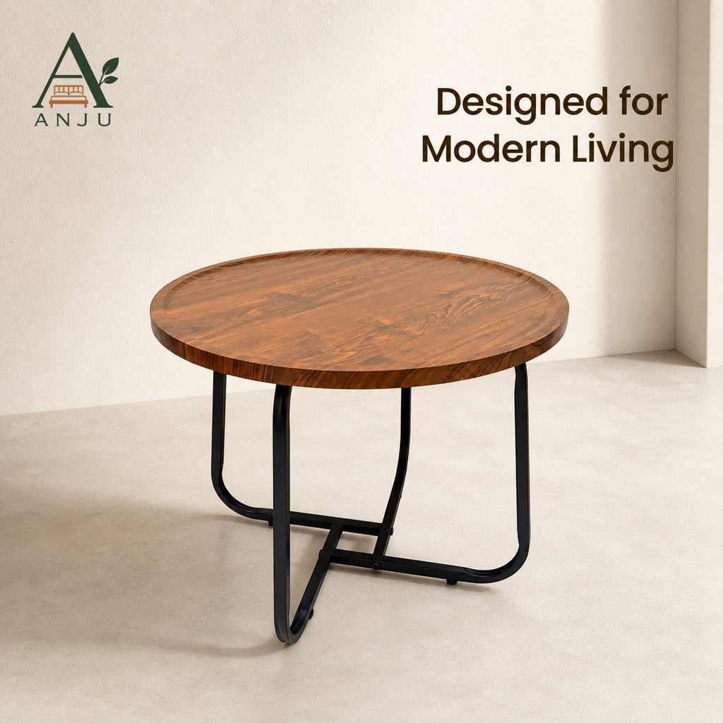 ANJU 50cm Round Coffee Table in Walnut Tone — image 2