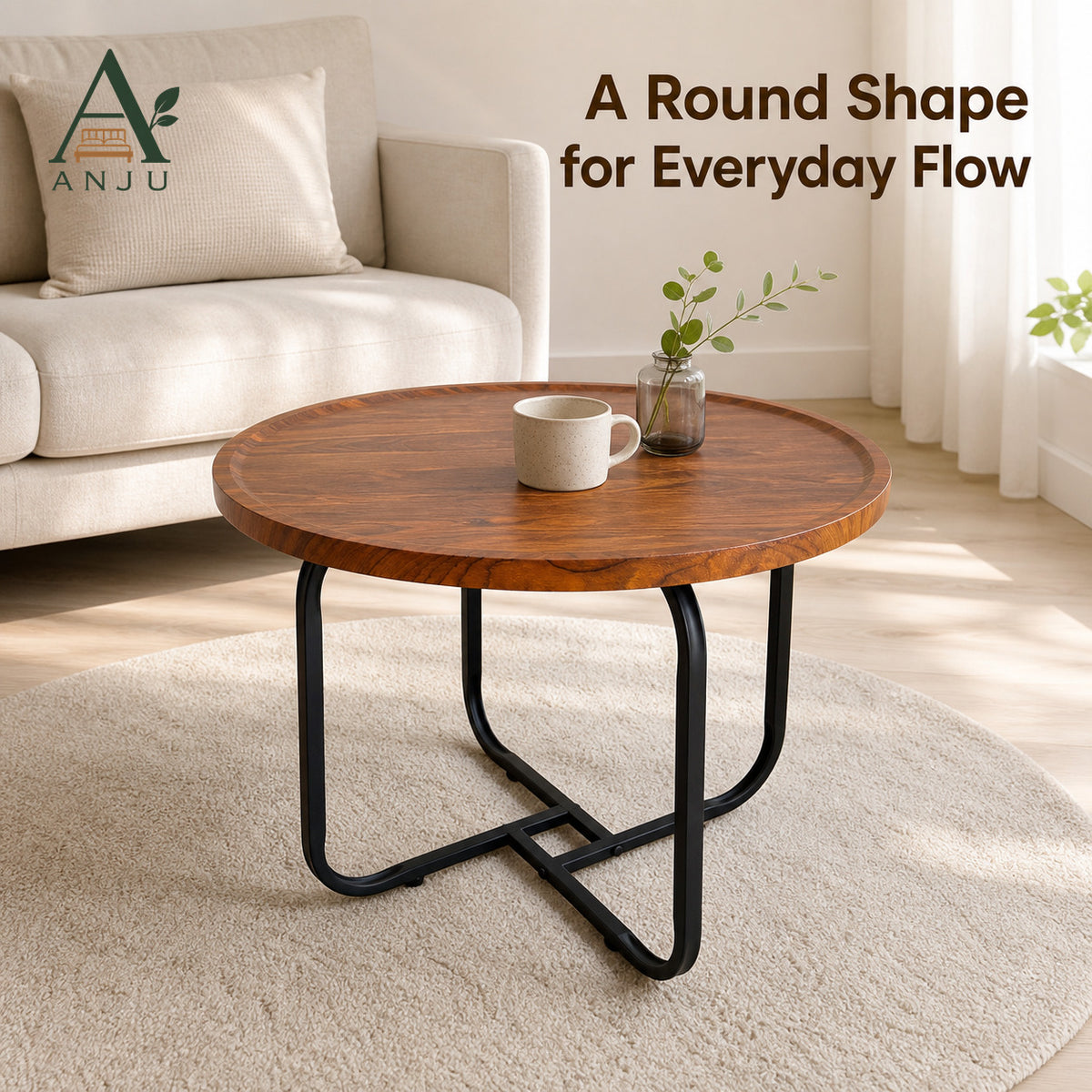 ANJU 50cm Round Coffee Table in Walnut Tone — image 5