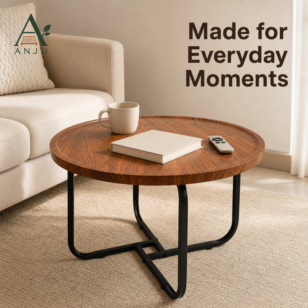 ANJU 50cm Round Coffee Table in Walnut Tone — image 6