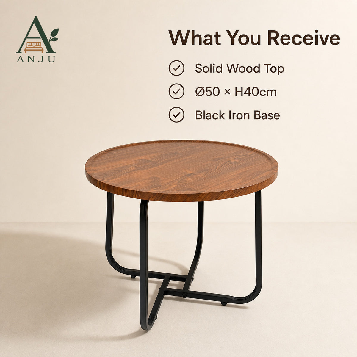 ANJU 50cm Round Coffee Table in Walnut Tone — image 9