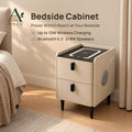 ANJU Smart Bedside Table 30cm with Wireless Charging, Bluetooth Speakers, USB Ports and 2 Drawers, Khaki — image 1