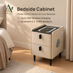 ANJU Smart Bedside Table 30cm with Wireless Charging, Bluetooth Speakers, USB Ports and 2 Drawers, Khaki — image 1