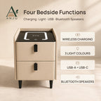 ANJU Smart Bedside Table 30cm with Wireless Charging, Bluetooth Speakers, USB Ports and 2 Drawers, Khaki — image 2