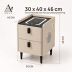 ANJU Smart Bedside Table 30cm with Wireless Charging, Bluetooth Speakers, USB Ports and 2 Drawers, Khaki — image 4