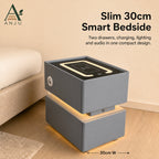 ANJU Smart Bedside Table 30cm with Wireless Charging, Bluetooth Speaker, USB Ports and Sensor Lights — image 1