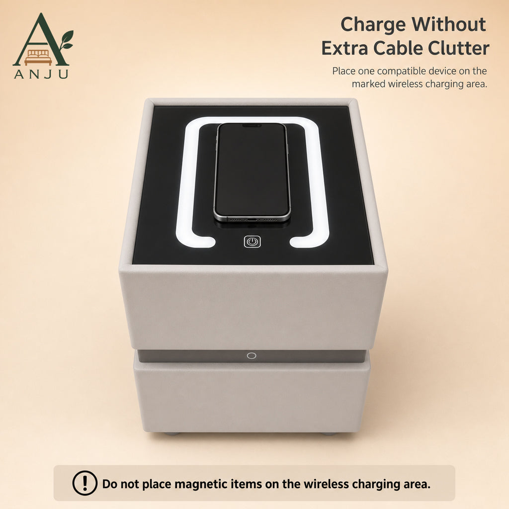 ANJU Smart Bedside Table 30cm with Wireless Charging, Bluetooth Speaker, USB Ports and Sensor Lights — image 2