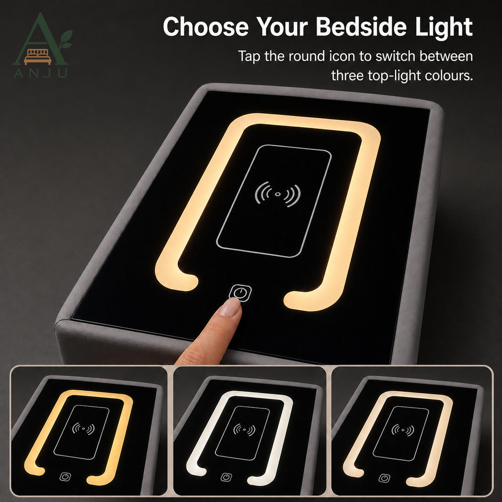 ANJU Smart Bedside Table 30cm with Wireless Charging, Bluetooth Speaker, USB Ports and Sensor Lights — image 3