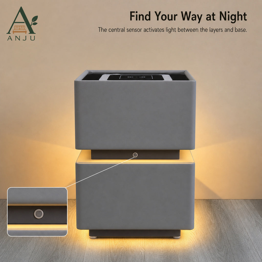 ANJU Smart Bedside Table 30cm with Wireless Charging, Bluetooth Speaker, USB Ports and Sensor Lights — image 4
