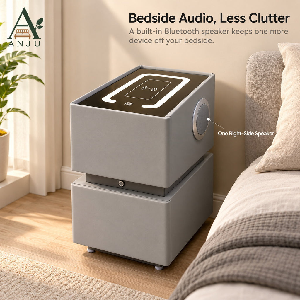 ANJU Smart Bedside Table 30cm with Wireless Charging, Bluetooth Speaker, USB Ports and Sensor Lights — image 6