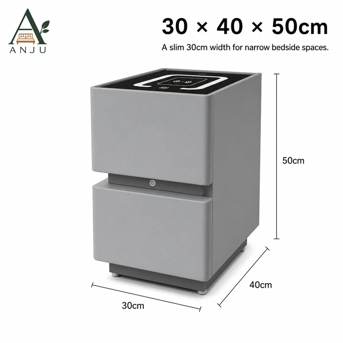 ANJU Smart Bedside Table 30cm with Wireless Charging, Bluetooth Speaker, USB Ports and Sensor Lights — image 8