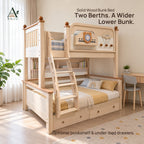 ANJU Solid Wood Bunk Bed Frame with 90cm Upper and 120cm Lower Levels, Ash Finish — image 1