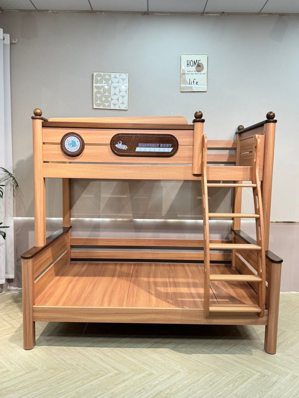 ANJU Space-Themed Wooden Bunk Bed with Optional Storage Stairs