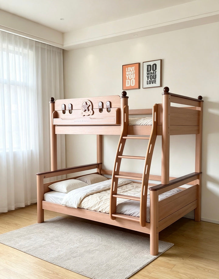 ANJU Lucky Star Wooden Bunk Bed with Optional Storage Stairs