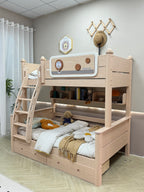 ANJU Wooden Bunk Bed with Black and White Stripe Trim and Optional Storage Stairs