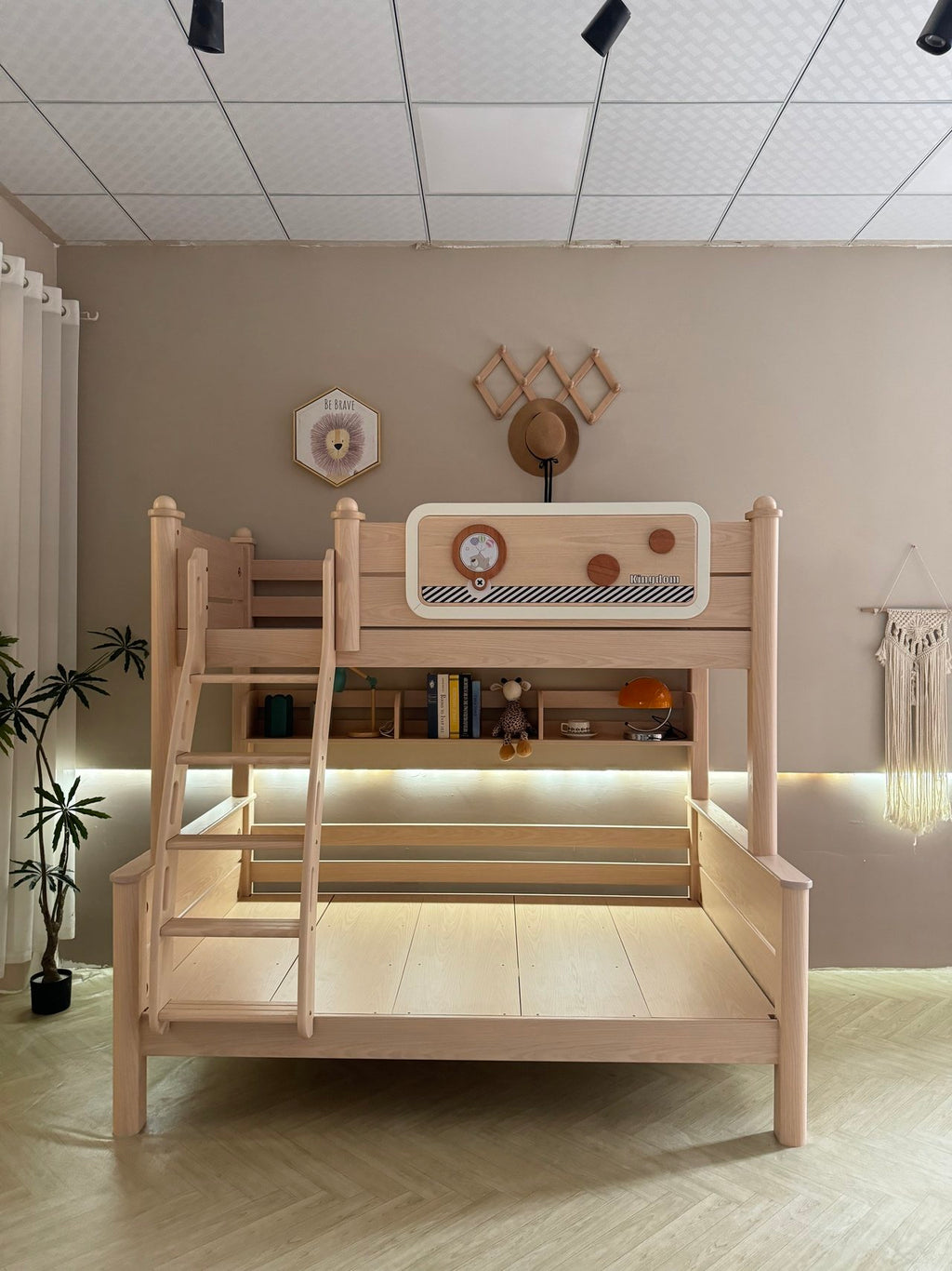 ANJU Wooden Bunk Bed with Black and White Stripe Trim and Optional Storage Stairs