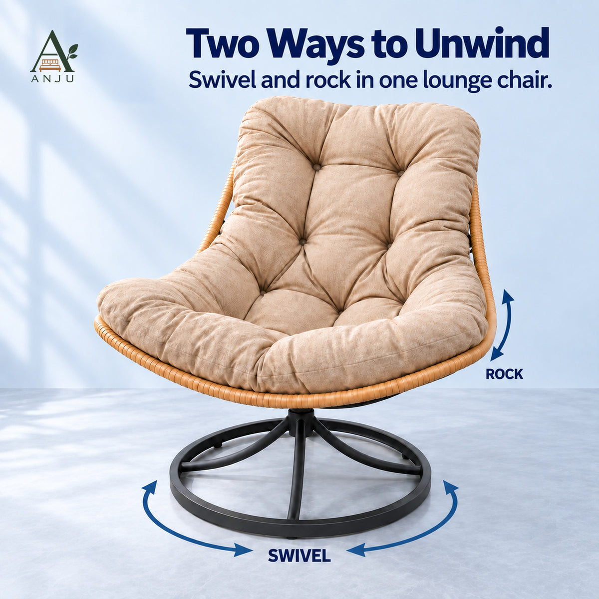 ANJU Swivel Rocking Lounge Chair, Beige — image 2