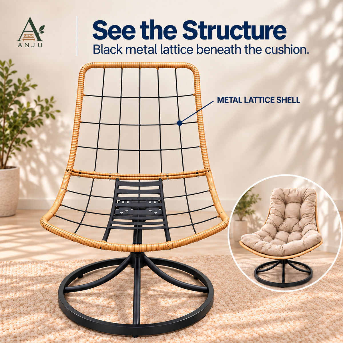 ANJU Swivel Rocking Lounge Chair, Beige — image 7