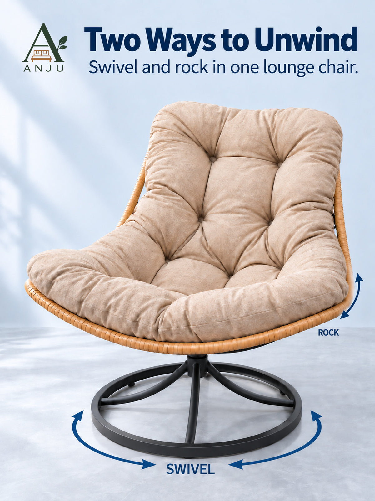 ANJU Swivel Rocking Lounge Chair, Beige — image 2