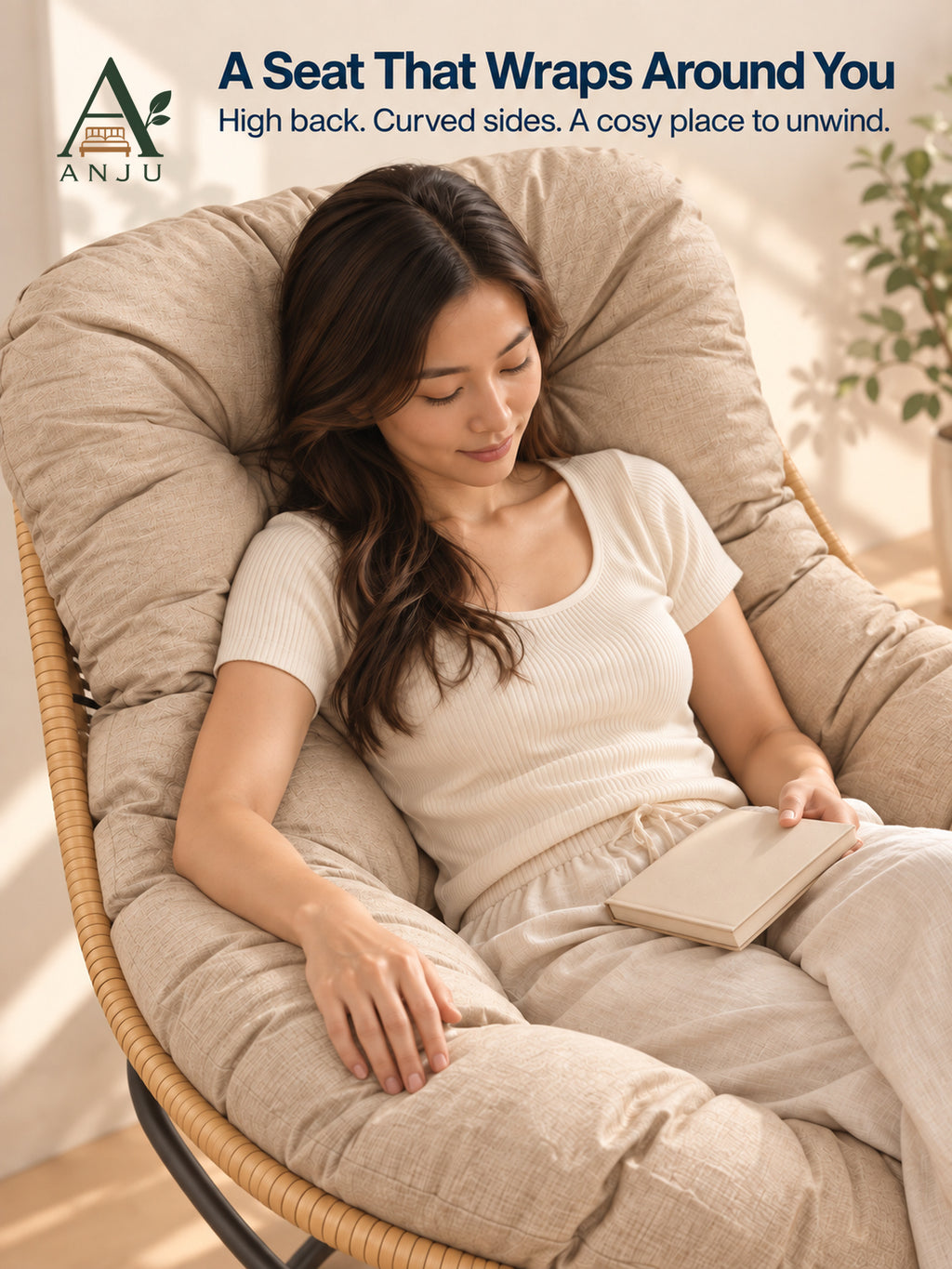 ANJU Swivel Rocking Lounge Chair, Beige — image 3