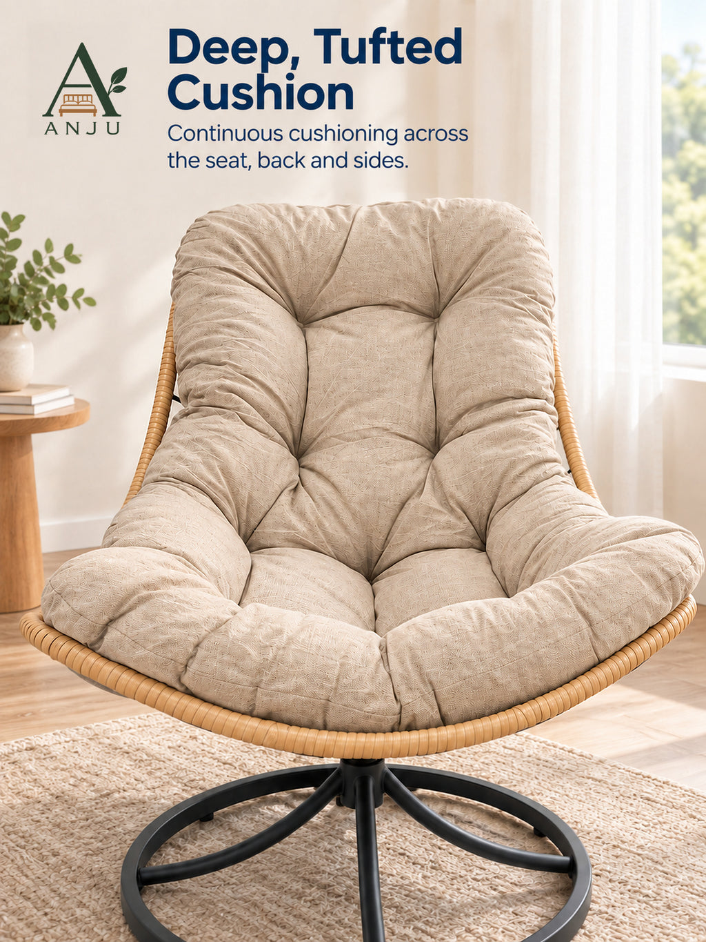 ANJU Swivel Rocking Lounge Chair, Beige — image 4
