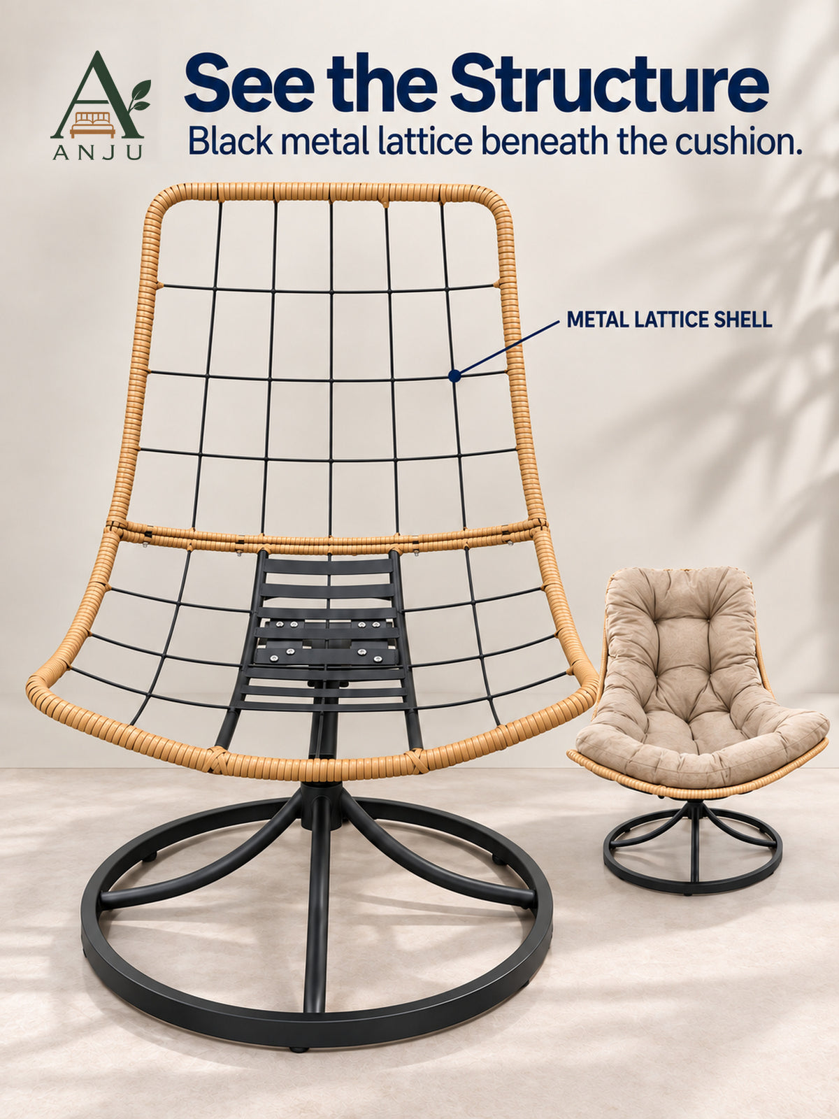 ANJU Swivel Rocking Lounge Chair, Beige — image 7