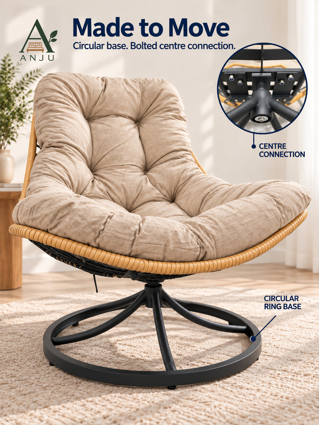 ANJU Swivel Rocking Lounge Chair, Beige — image 8