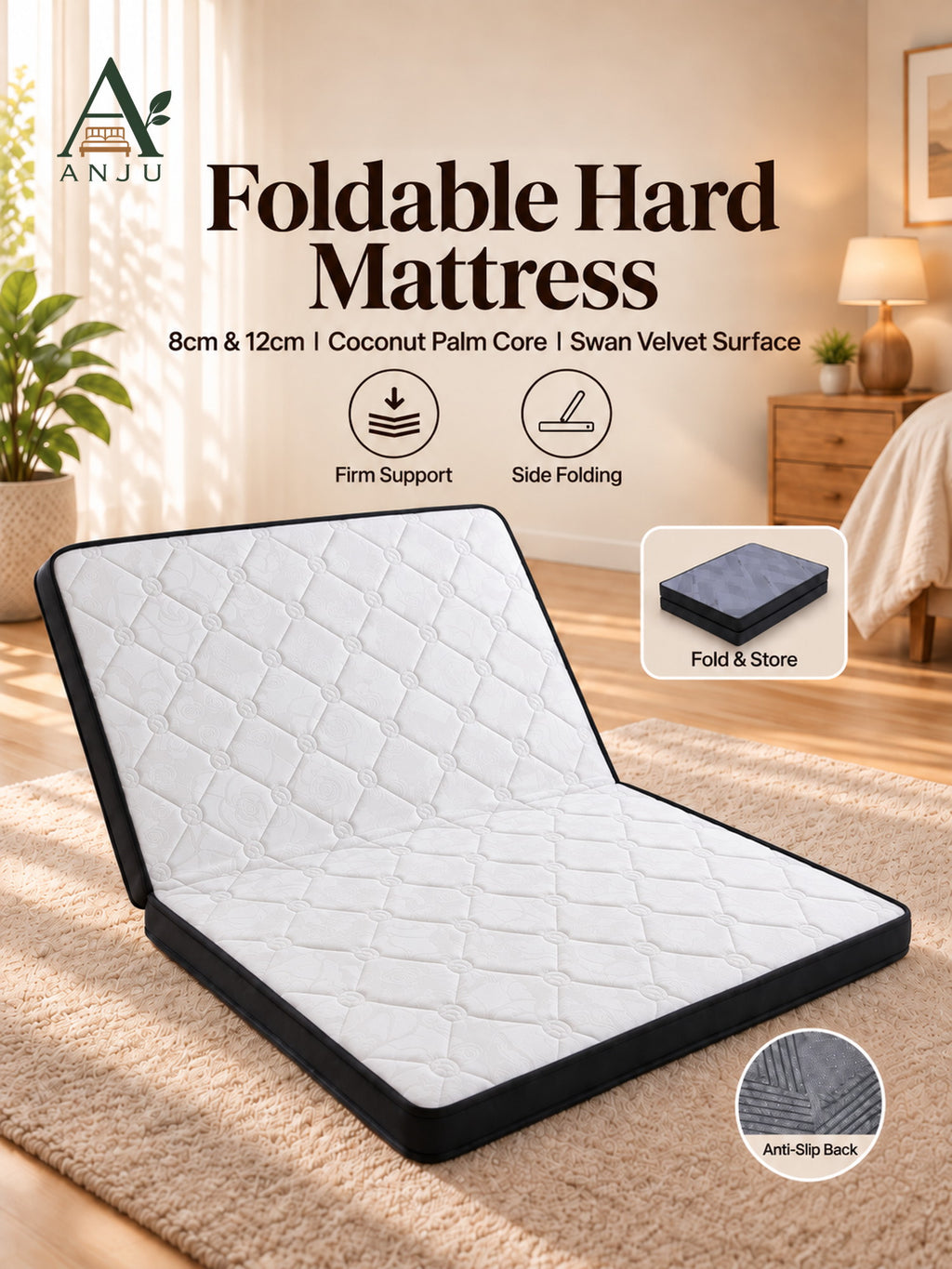 ANJU Two-Section Foldable Mattress, 8cm or 12cm, Single to King — view 1