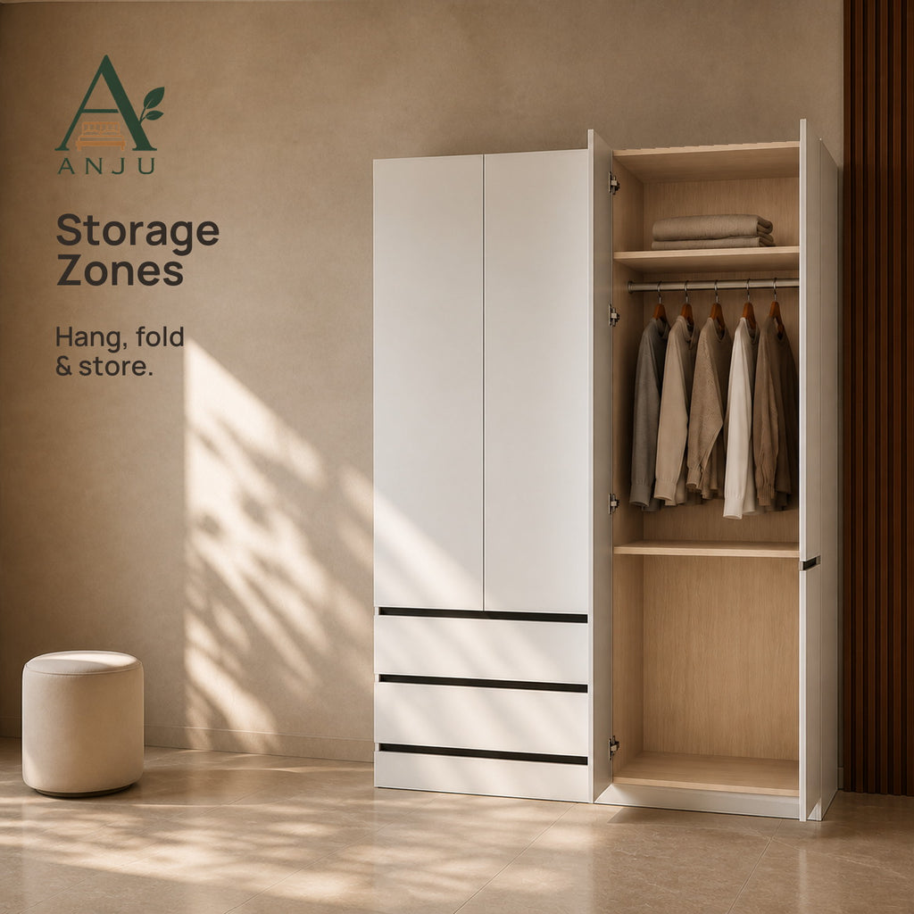 ANJU White 4-Door Solid Wood Wardrobe — image 2