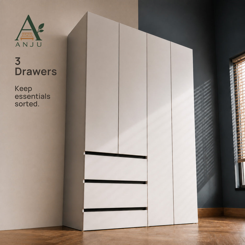 ANJU White 4-Door Solid Wood Wardrobe — image 3