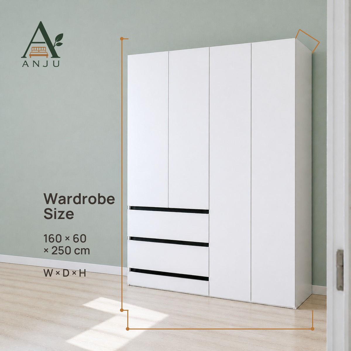ANJU White 4-Door Solid Wood Wardrobe — image 4