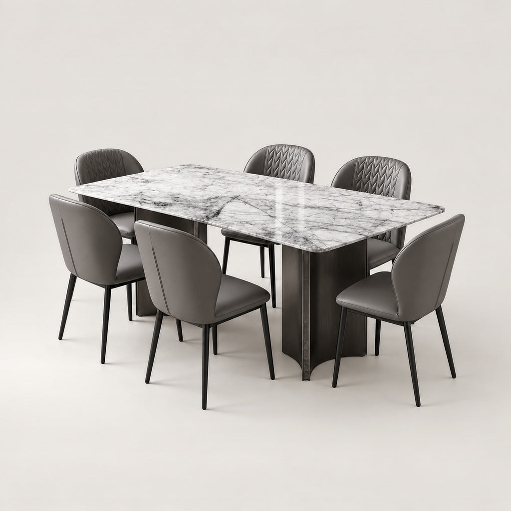 ANJU white pattern dining table set with 6 chairs