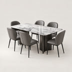 ANJU white pattern dining table set with 6 chairs