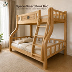 ANJU natural wood-tone bunk bed with 120cm upper and 150cm lower sleeping areas