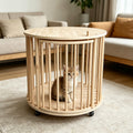 ANJU Round Wooden Cat Cage 60cm on Wheels, Single or Two Tier - Single tier