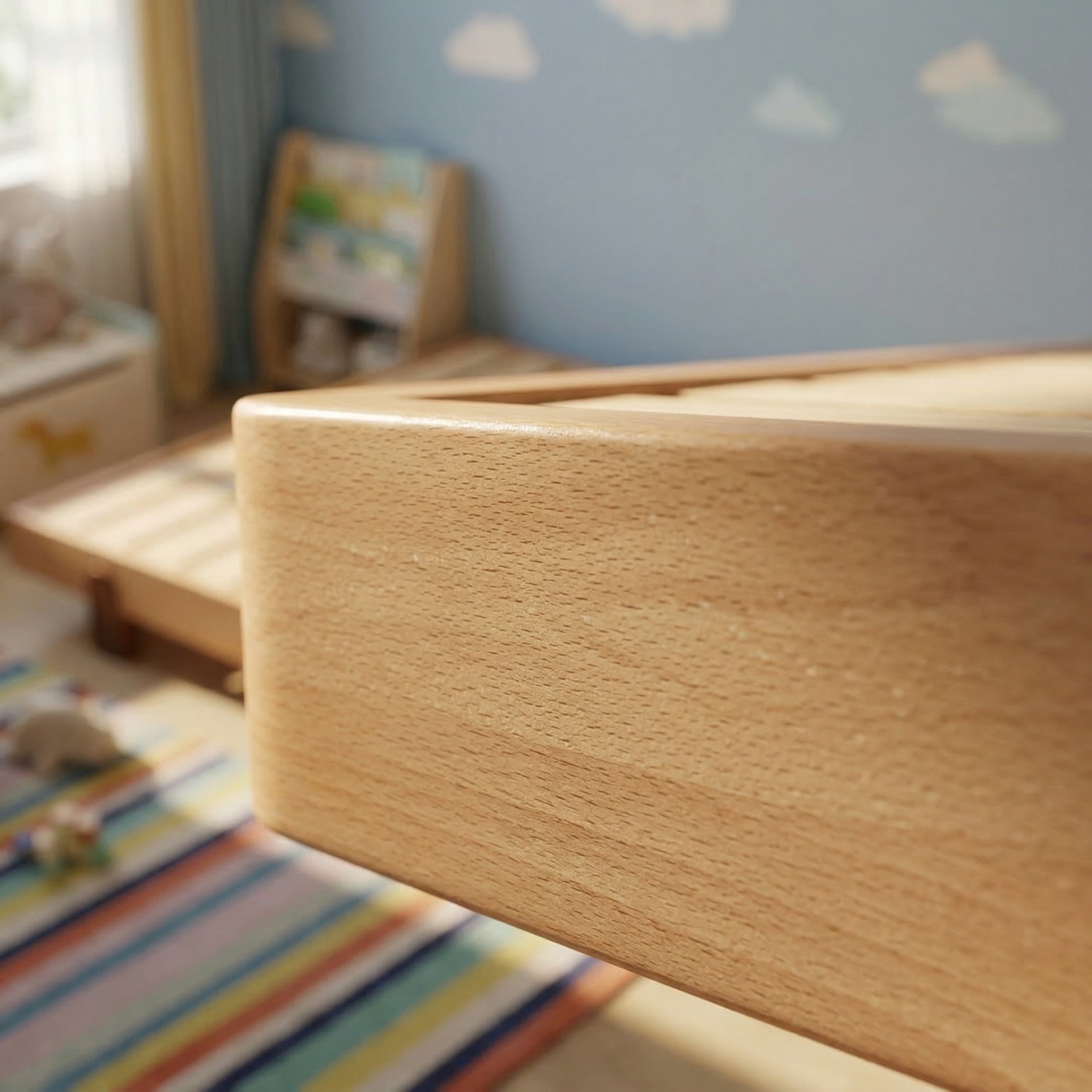 ANJU ZL21 bed frame natural wood tone detail