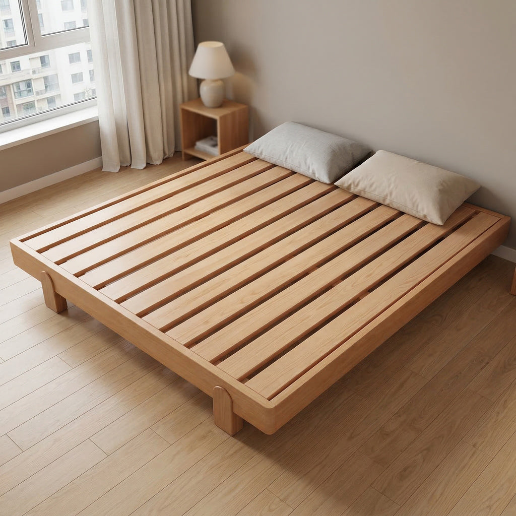 ANJU ZL21 low platform bed frame in natural wood tone