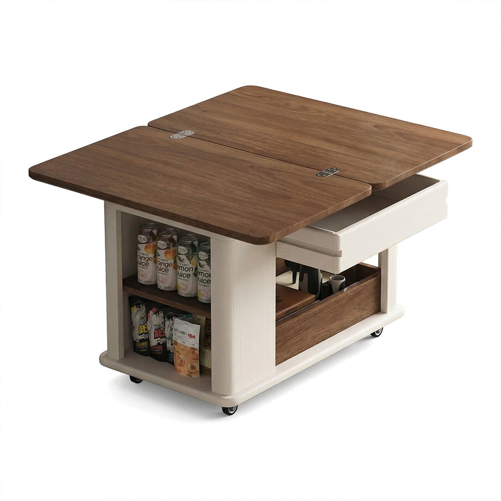 ANJU ZT58 folding coffee table white and walnut cutout
