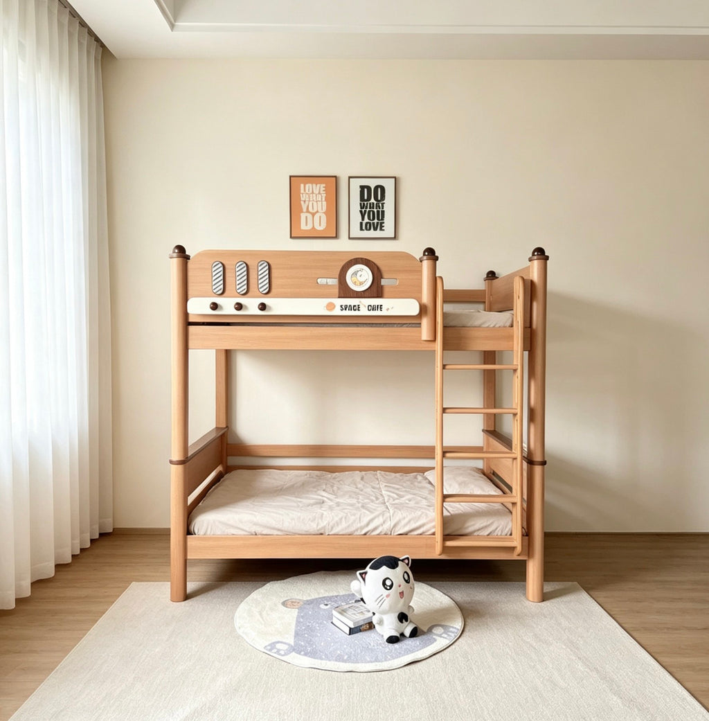 ANJU Wooden Double Decker Bed with Two Same-Width Bunks