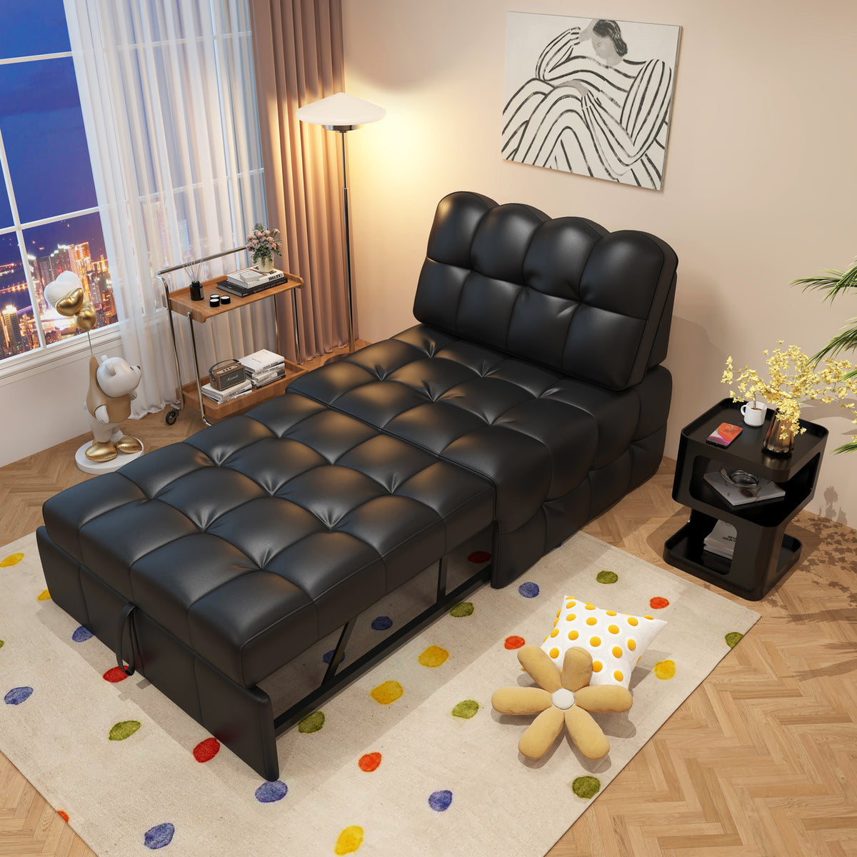 ANJU Armless Pull Out Sofa Bed with Square-Tufted Seat, Single or 2-Seater, 80–190 cm