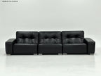 ANJU Glossy Button-Tufted Faux Leather Sofa with Chunky Arms and Metal Feet, 290–350 cm