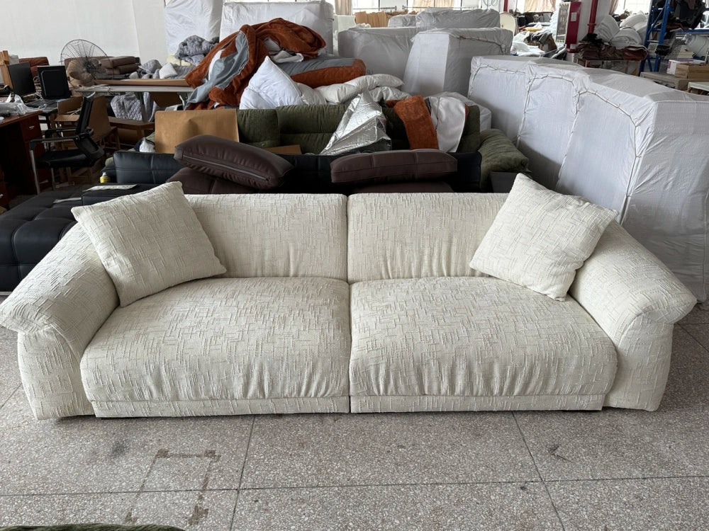 ANJU Rounded Pillow-Arm Fabric Sofa, 3 Fabric Grades, 245–345 cm